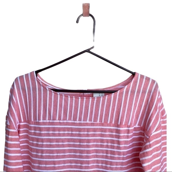 A New Day Casual Textured Stripe Pink Button Bell Sleeve Blouse Size Medium - Picture 3 of 15